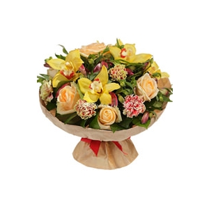 Segakimp orhideega 35cm kollastes toonides