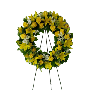 Matusepärg vahtplastist alusel diam.40cm kollaste lilledega