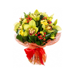 Segakimp orhideega 35cm rohelistes toonides