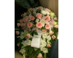 Matusepärg diam.50cm sin., valget, koll. värvi lilled